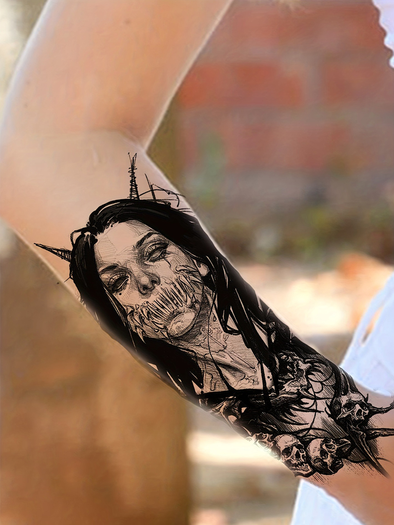 Dark Girl Sketch Temporary Tattoo